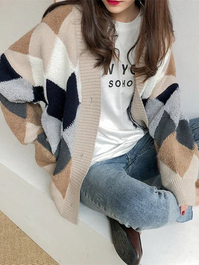 Rutete cardigan med knapper