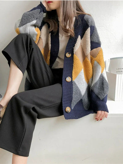 Rutete cardigan med knapper