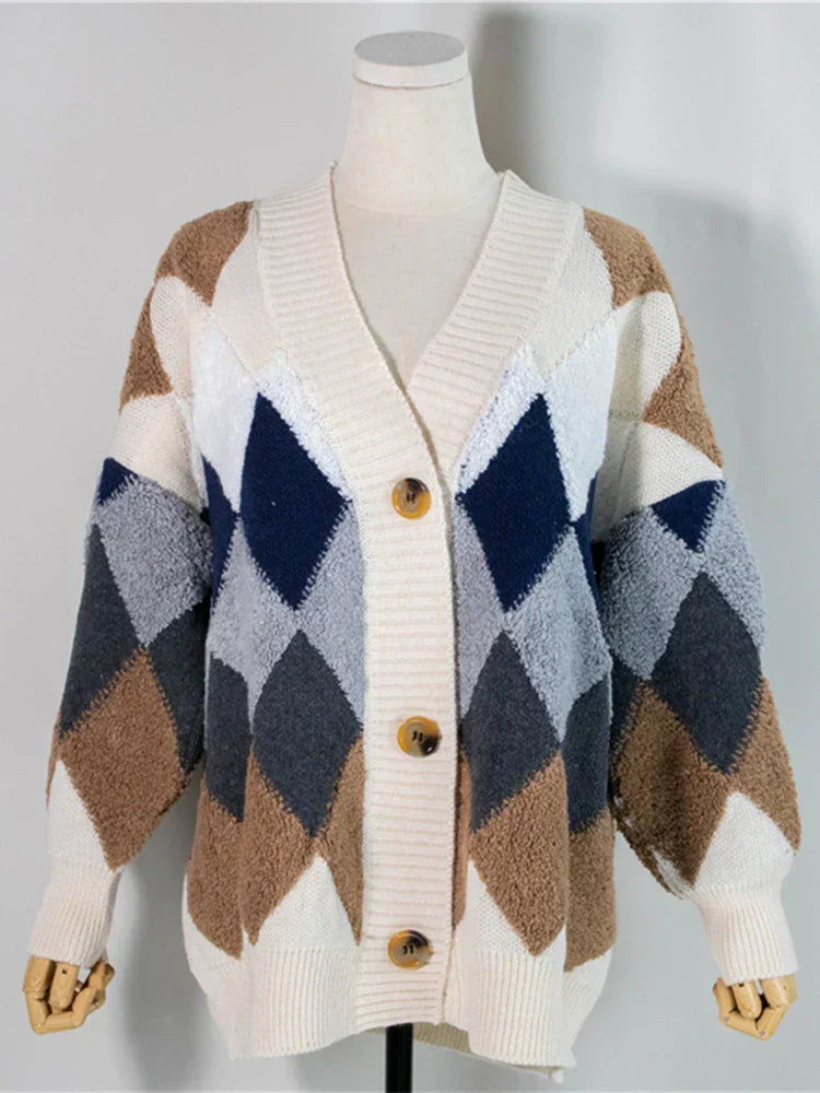 Rutete cardigan med knapper