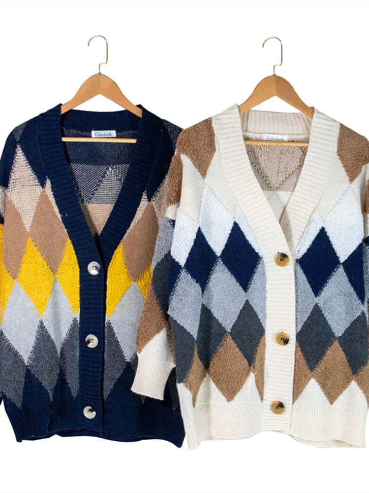 Rutete cardigan med knapper