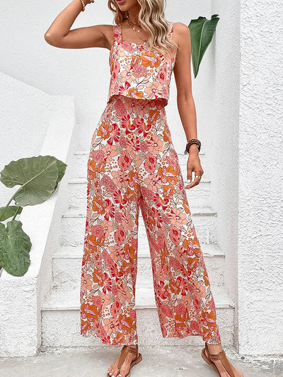 Blomstret jumpsuit med vide ben