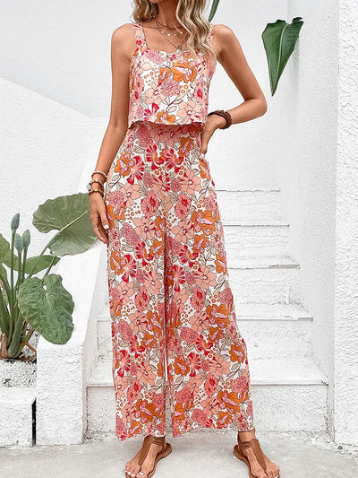 Blomstret jumpsuit med vide ben