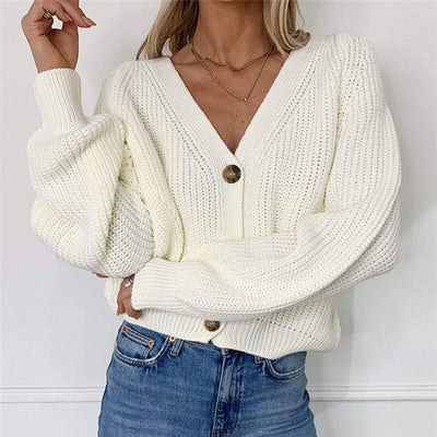 Elegant, allsidig strikket cardigan med dyp v-hals for kvinner