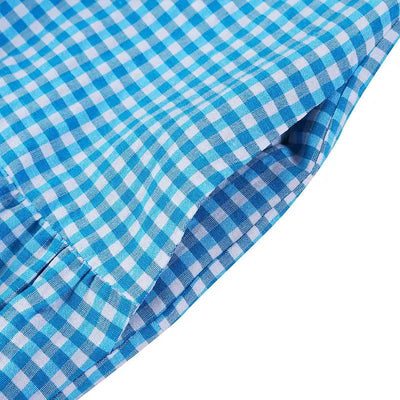 Rutete skjortekjole med stripete skjørt og belte