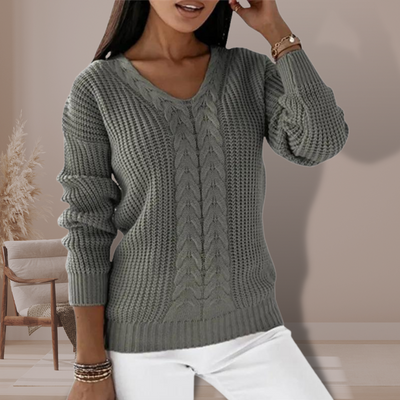 Strikket elegant genser med V-hals for kvinner