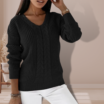 Strikket elegant genser med V-hals for kvinner