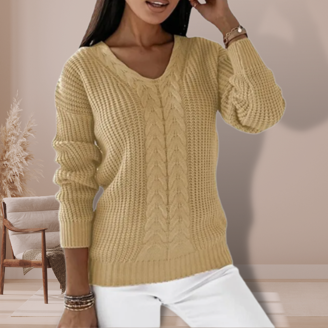 Strikket elegant genser med V-hals for kvinner