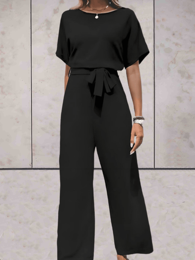 Stilig jumpsuit med rund hals og rette ben for kvinner