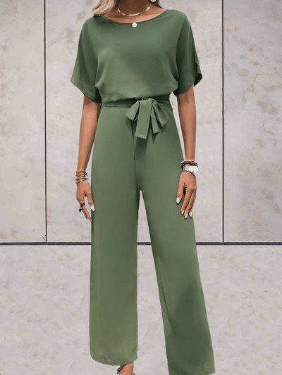 Stilig jumpsuit med rund hals og rette ben for kvinner
