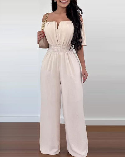 Elegant kortermet jumpsuit uten skuldre for kvinner