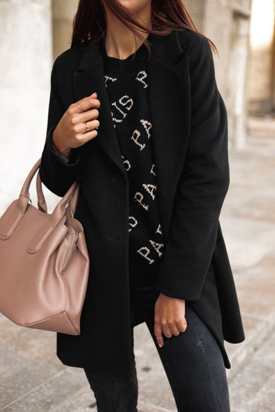 Shelly - Ny ensfarget dressjakke i ull med krage og doble knapper