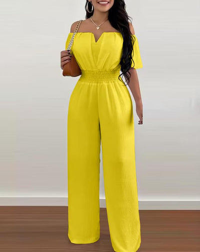 Elegant kortermet jumpsuit uten skuldre for kvinner