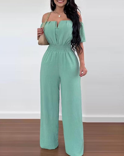 Elegant kortermet jumpsuit uten skuldre for kvinner