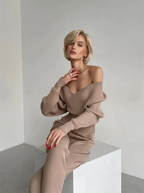 Sexy todelt strikkedress uten skuldre