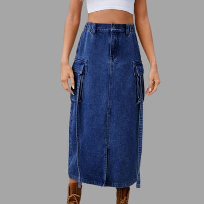 Denimskjørt med høy midje og spalte