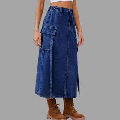 Denimskjørt med høy midje og spalte