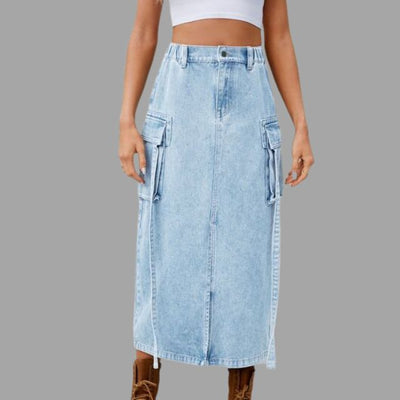 Denimskjørt med høy midje og spalte