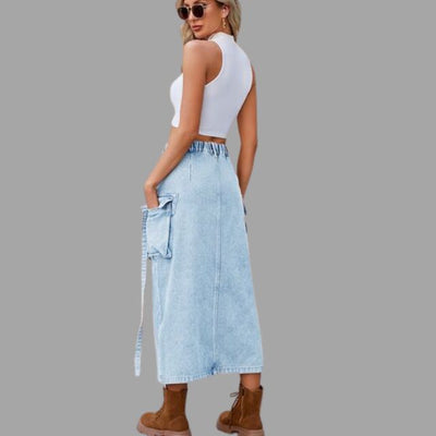 Denimskjørt med høy midje og spalte