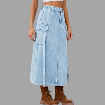 Denimskjørt med høy midje og spalte