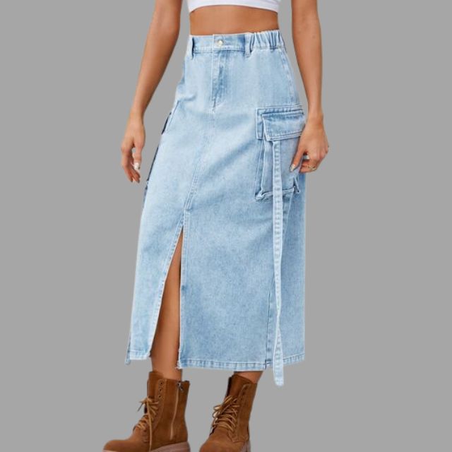 Denimskjørt med høy midje og spalte