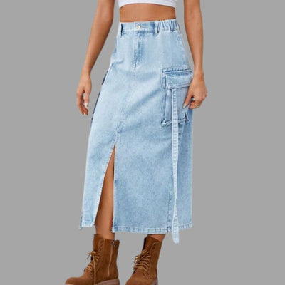 Denimskjørt med høy midje og spalte