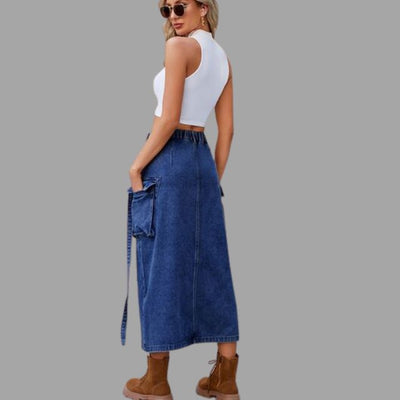 Denimskjørt med høy midje og spalte