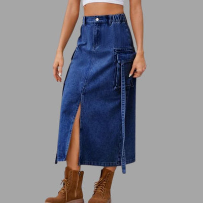 Denimskjørt med høy midje og spalte