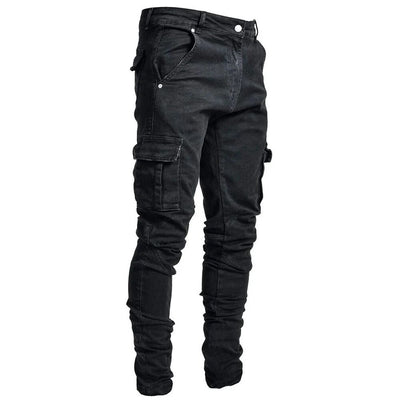 Cargo-bukser i denim med flere lommer for menn