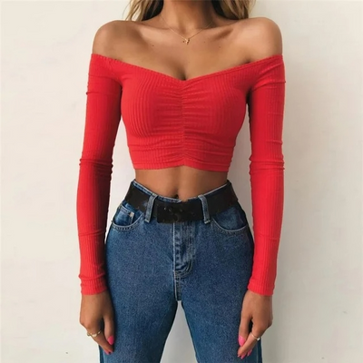 Sexy off-shoulder beskåret langermet for kvinner