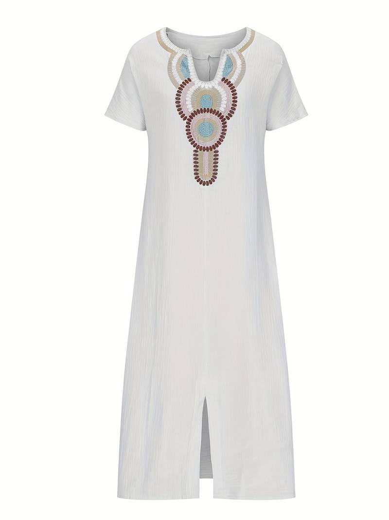 Boho maxikjole med utringning og slisser