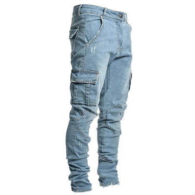 Cargo-bukser i denim med flere lommer for menn