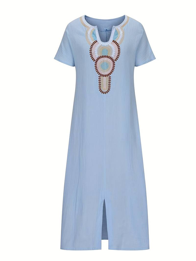 Boho maxikjole med utringning og slisser