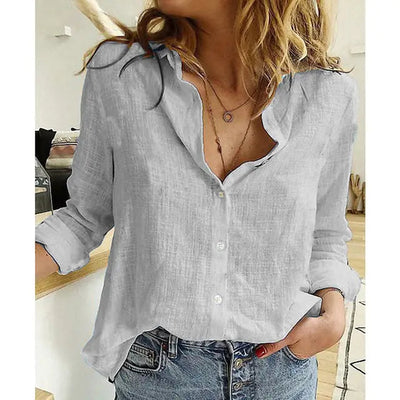 Elegant langermet bluse i bomull og lin til dame