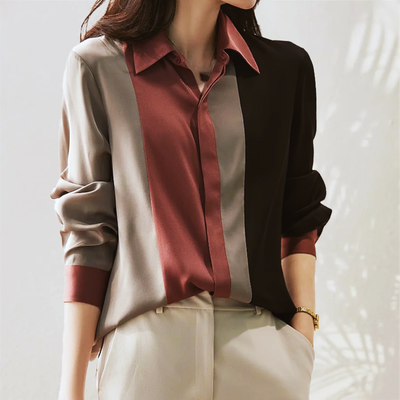 Elegant, langermet, nedknappet satengbluse for kvinner