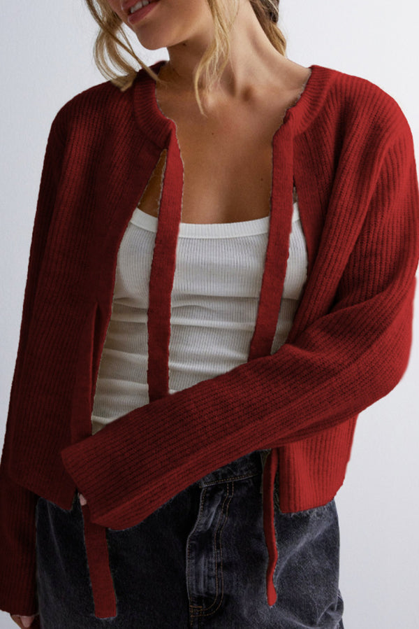 Elegant strikket cardigan med snøring for kvinner