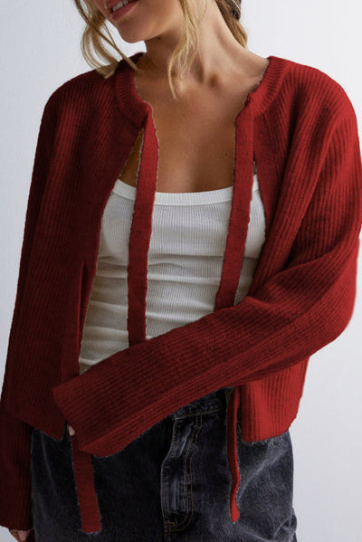 Elegant strikket cardigan med snøring for kvinner
