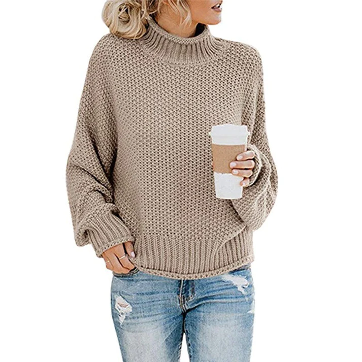Varm, stilig og koselig ribbestrikket turtleneck-genser for kvinner