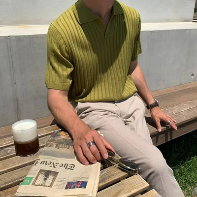 Tettsittende, strikket polo for menn