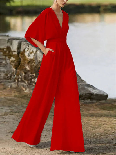 Elegant og stilig jumpsuit med V-hals for kvinner