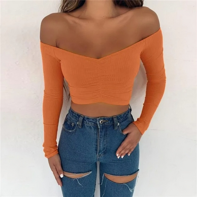 Sexy off-shoulder beskåret langermet for kvinner