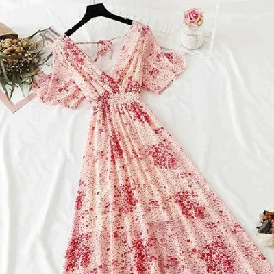 Elegant midikjole med blomstertrykk