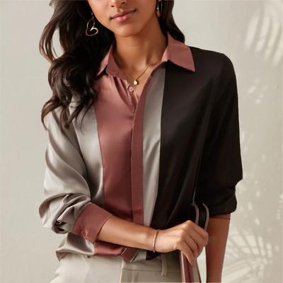 Elegant, langermet, nedknappet satengbluse for kvinner