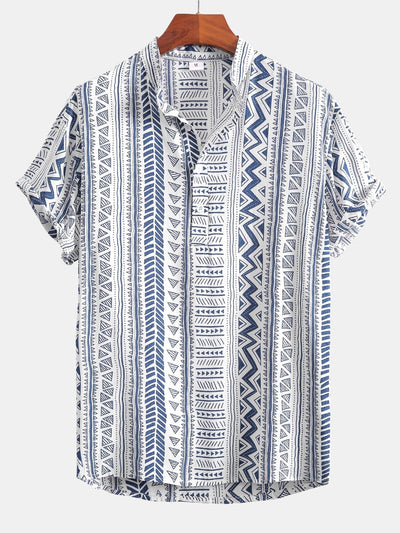 Skjorte med geometrisk tribaltrykk og halv mansjett med Henley-krage