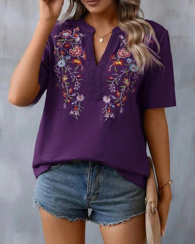 Brodert blomstret bluse for kvinner