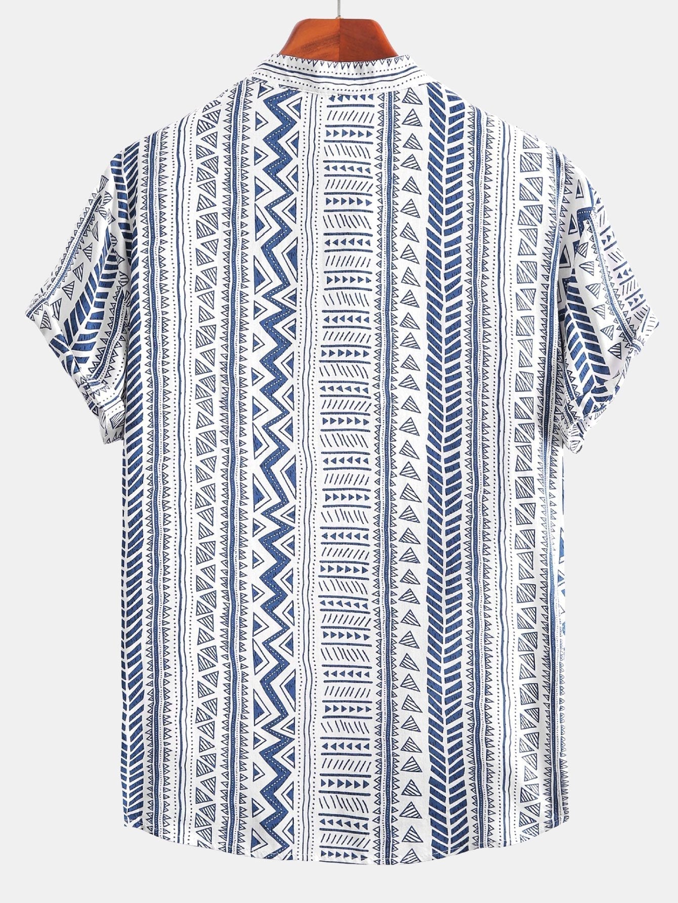 Skjorte med geometrisk tribaltrykk og halv mansjett med Henley-krage