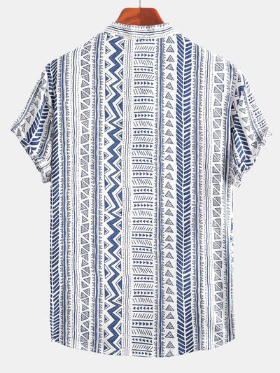 Skjorte med geometrisk tribaltrykk og halv mansjett med Henley-krage