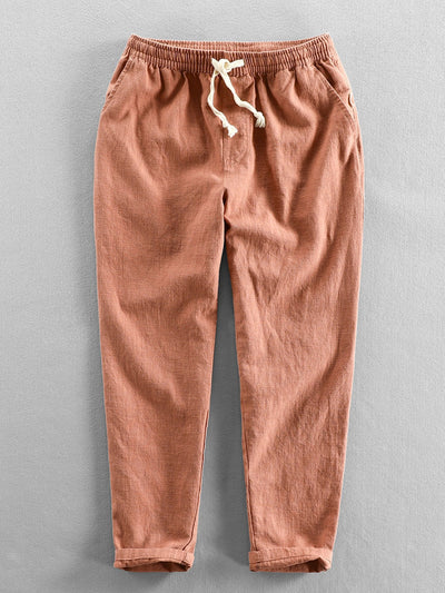 Cropped bukse i linbomullsblanding