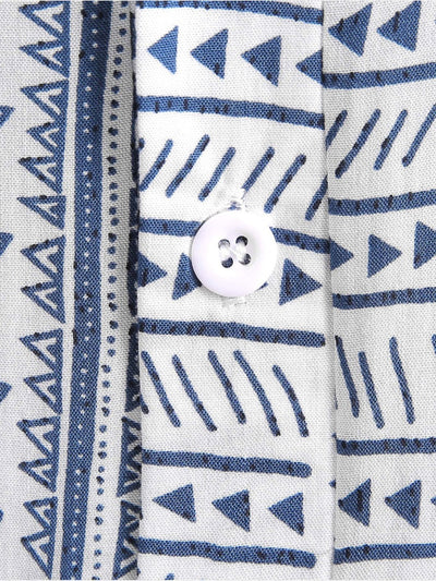 Skjorte med geometrisk tribaltrykk og halv mansjett med Henley-krage