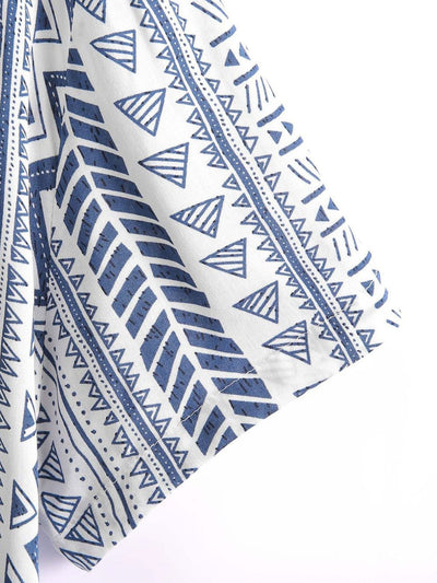 Skjorte med geometrisk tribaltrykk og halv mansjett med Henley-krage