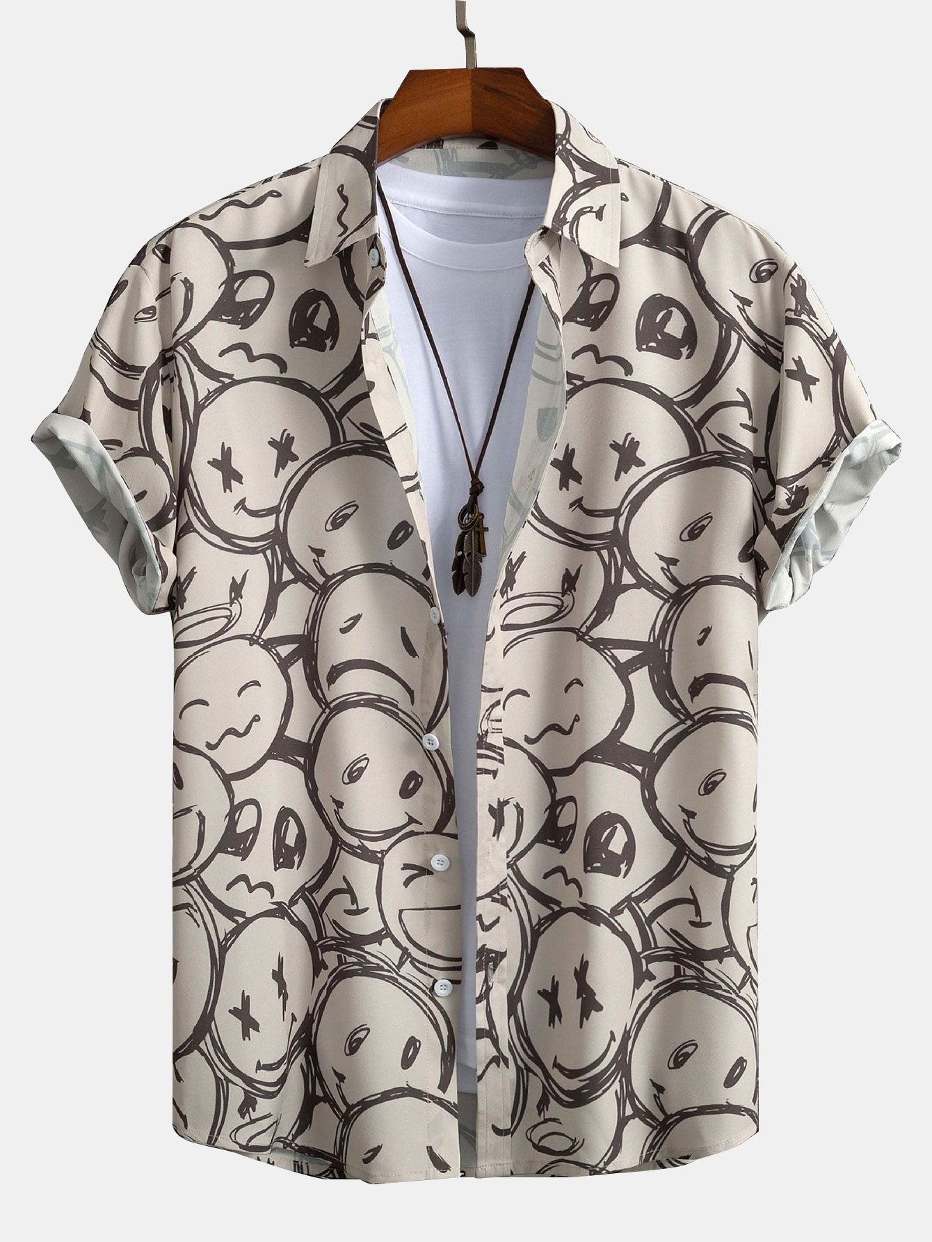 Smiley Print Button Up-skjorte